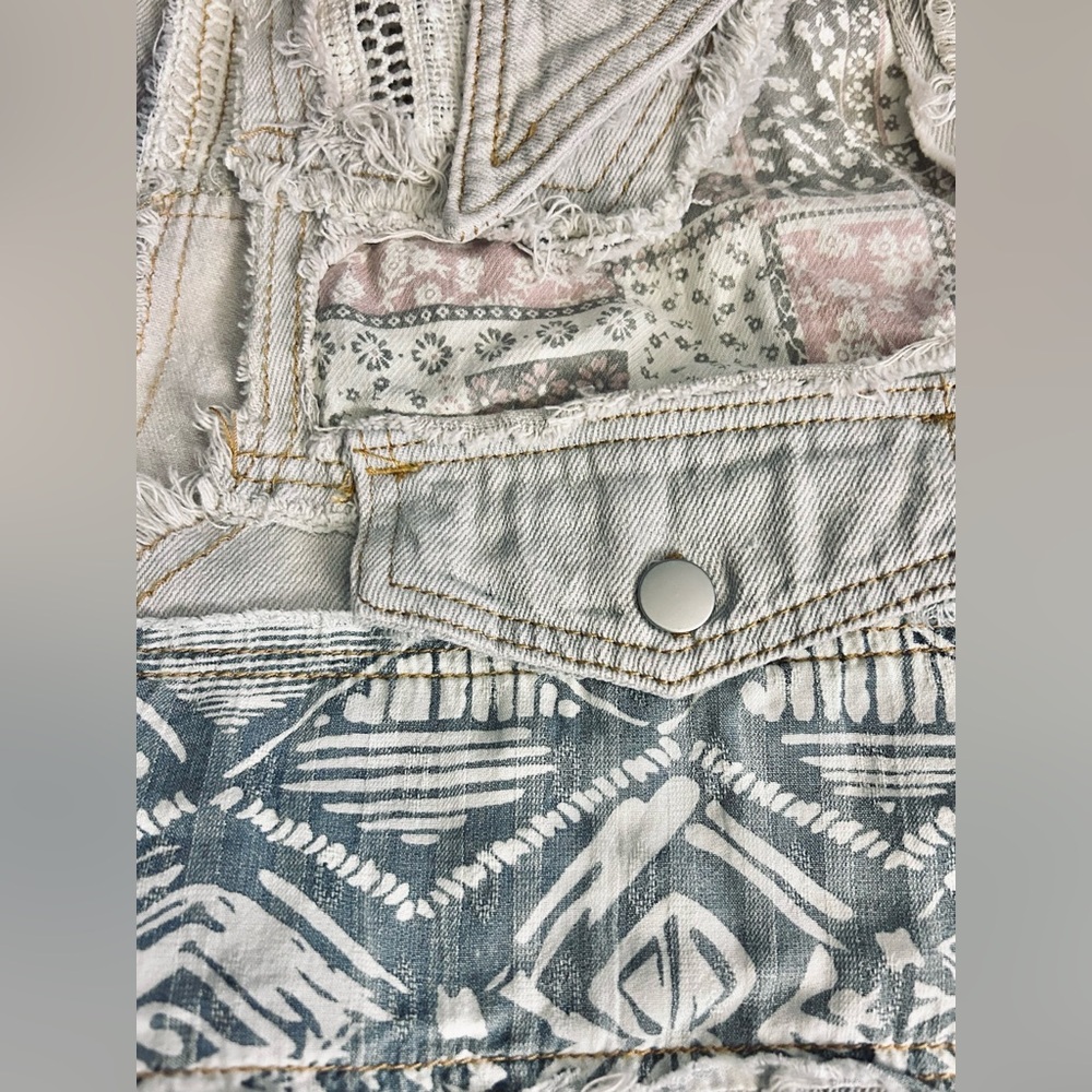 100% Cotton POL Patchwork Denim Dress Vest Boho Floral Embroidered Boho Cottage - Picture 5 of 16